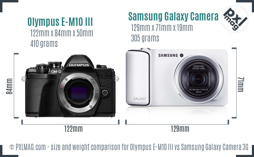 Olympus E-M10 III vs Samsung Galaxy Camera 3G size comparison
