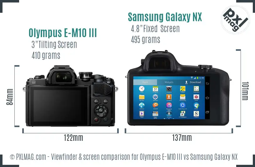 Olympus E-M10 III vs Samsung Galaxy NX Screen and Viewfinder comparison