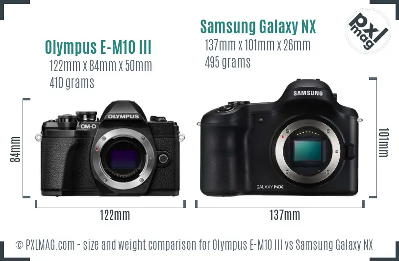Olympus E-M10 III vs Samsung Galaxy NX size comparison