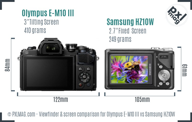 Olympus E-M10 III vs Samsung HZ10W Screen and Viewfinder comparison