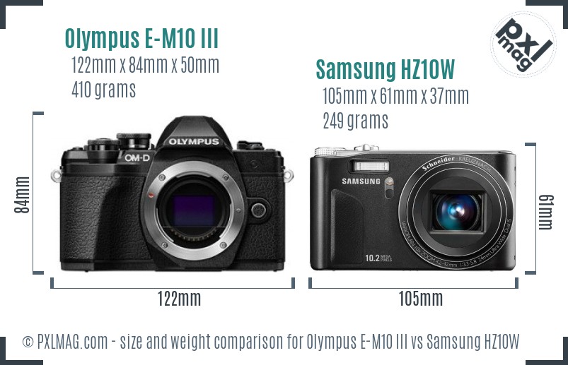 Olympus E-M10 III vs Samsung HZ10W size comparison