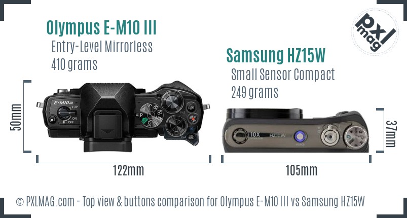 Olympus E-M10 III vs Samsung HZ15W top view buttons comparison