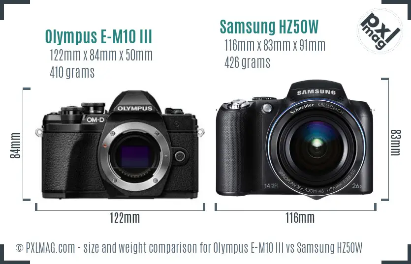 Olympus E-M10 III vs Samsung HZ50W size comparison Olympus E-M10 III vs Samsung HZ50W size comparison