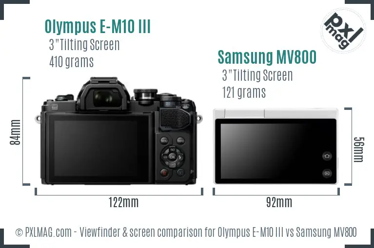 Olympus E-M10 III vs Samsung MV800 Screen and Viewfinder comparison
