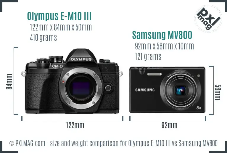 Olympus E-M10 III vs Samsung MV800 size comparison