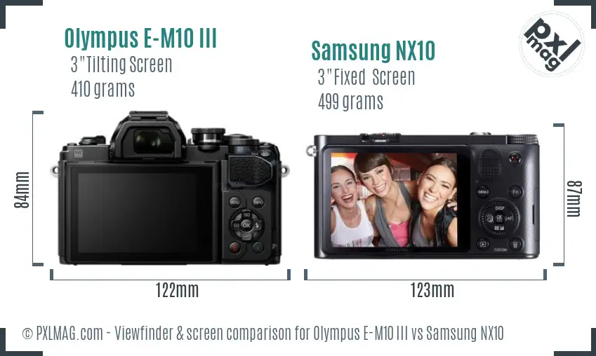 Olympus E-M10 III vs Samsung NX10 Screen and Viewfinder comparison