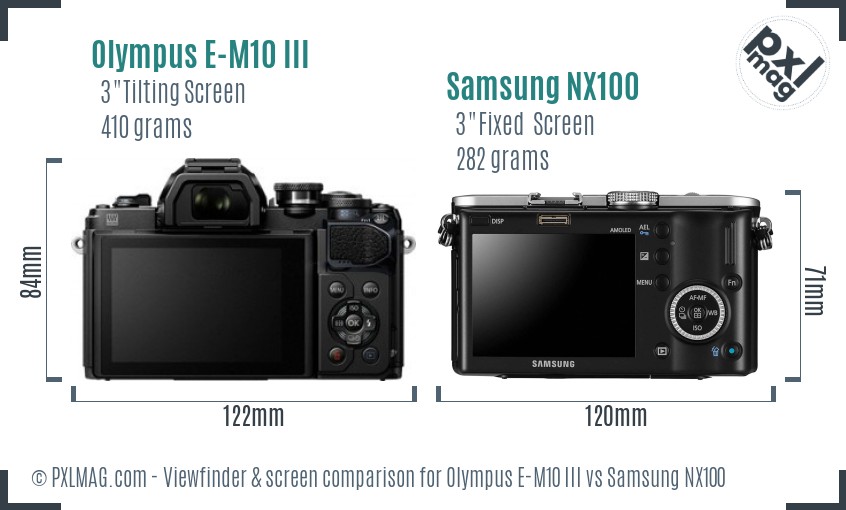 Olympus E-M10 III vs Samsung NX100 Screen and Viewfinder comparison