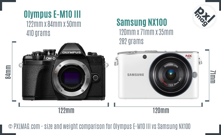 Olympus E-M10 III vs Samsung NX100 size comparison Olympus E-M10 III vs Samsung NX100 size comparison