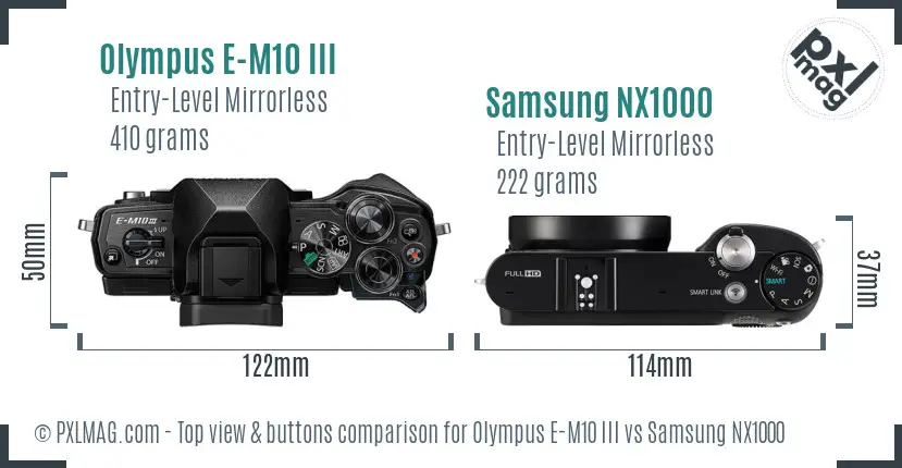 Olympus E-M10 III vs Samsung NX1000 top view buttons comparison