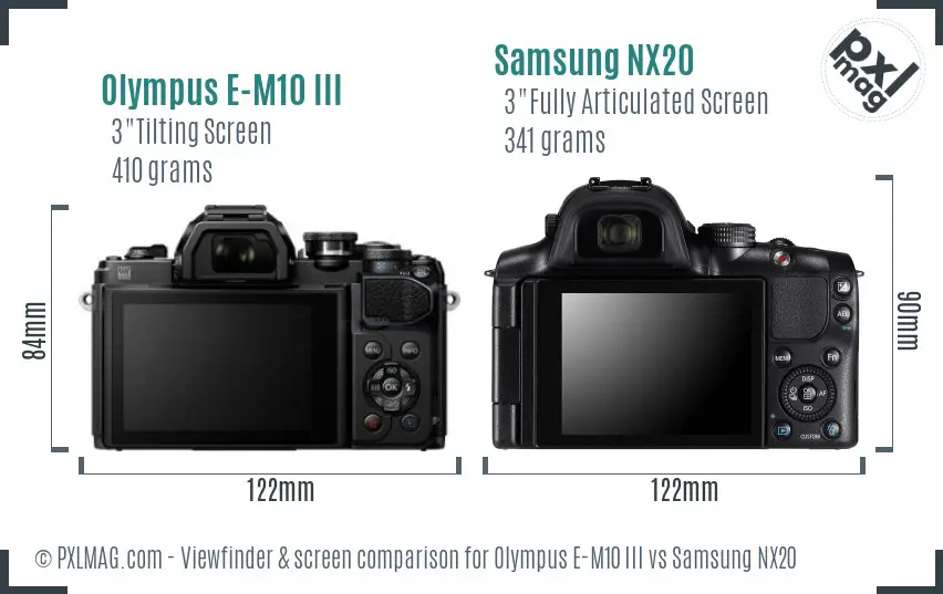 Olympus E-M10 III vs Samsung NX20 Screen and Viewfinder comparison