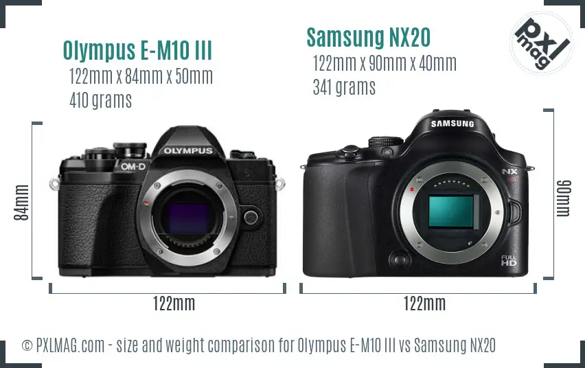 Olympus E-M10 III vs Samsung NX20 size comparison