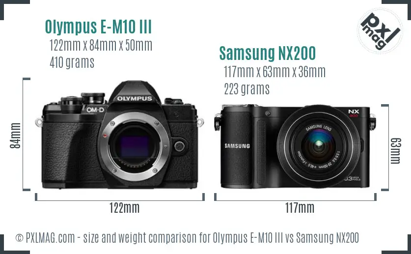 Olympus E-M10 III vs Samsung NX200 size comparison