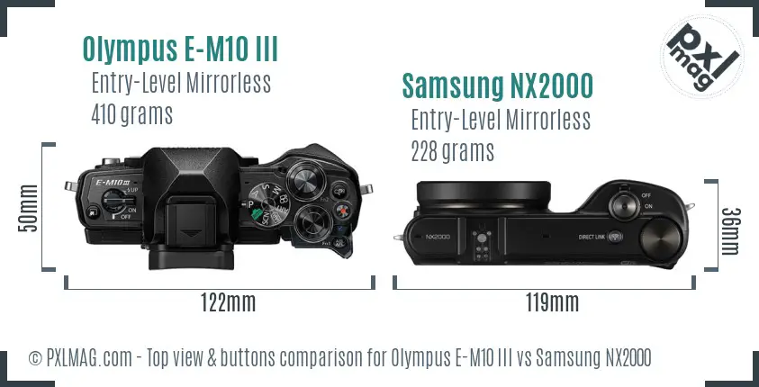 Olympus E-M10 III vs Samsung NX2000 top view buttons comparison