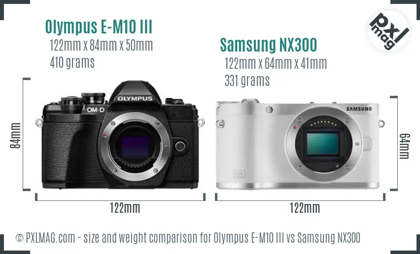 Olympus E-M10 III vs Samsung NX300 size comparison Olympus E-M10 III vs Samsung NX300 size comparison