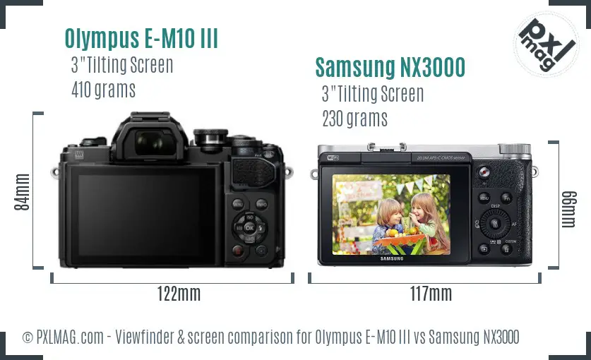 Olympus E-M10 III vs Samsung NX3000 Screen and Viewfinder comparison