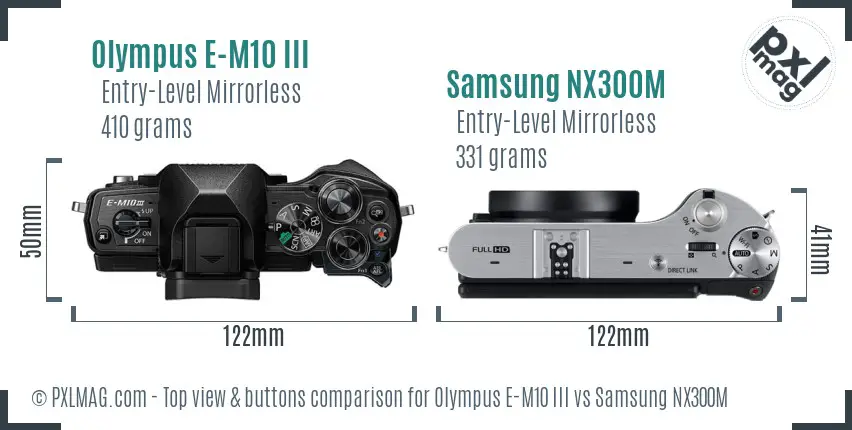 Olympus E-M10 III vs Samsung NX300M top view buttons comparison