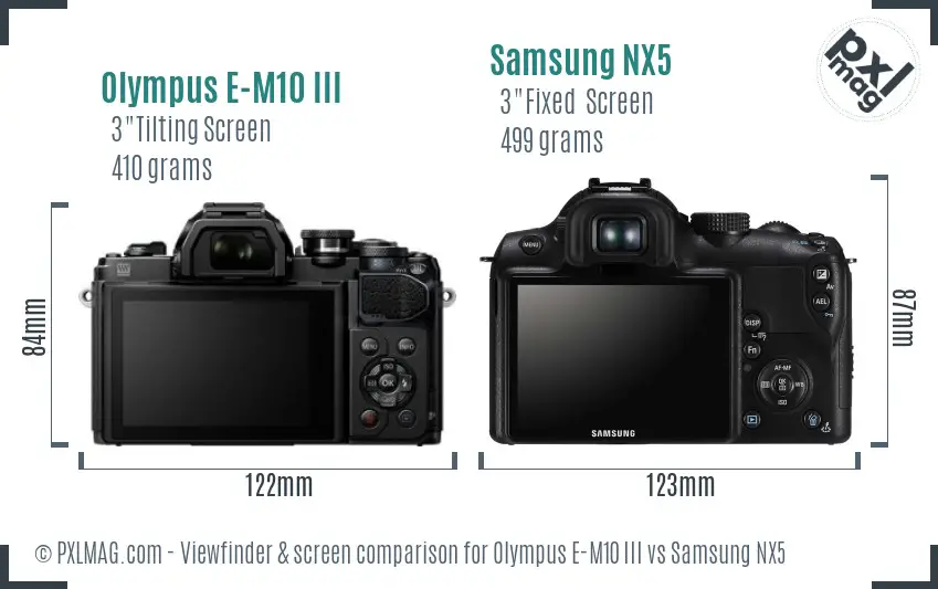 Olympus E-M10 III vs Samsung NX5 Screen and Viewfinder comparison