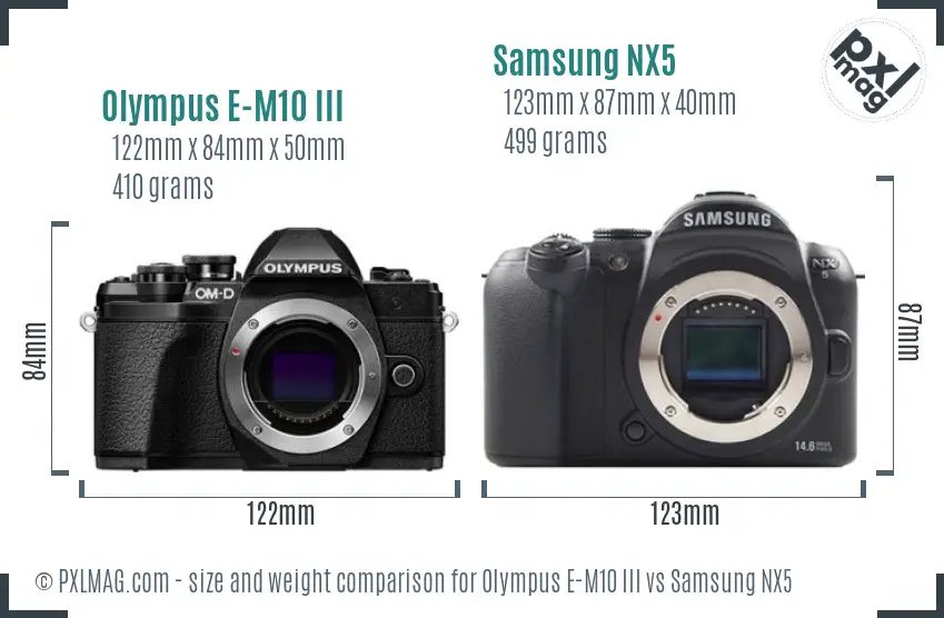 Olympus E-M10 III vs Samsung NX5 size comparison