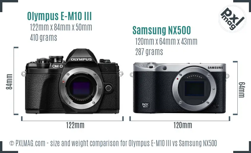 Olympus E-M10 III vs Samsung NX500 size comparison
