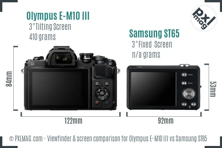 Olympus E-M10 III vs Samsung ST65 Screen and Viewfinder comparison