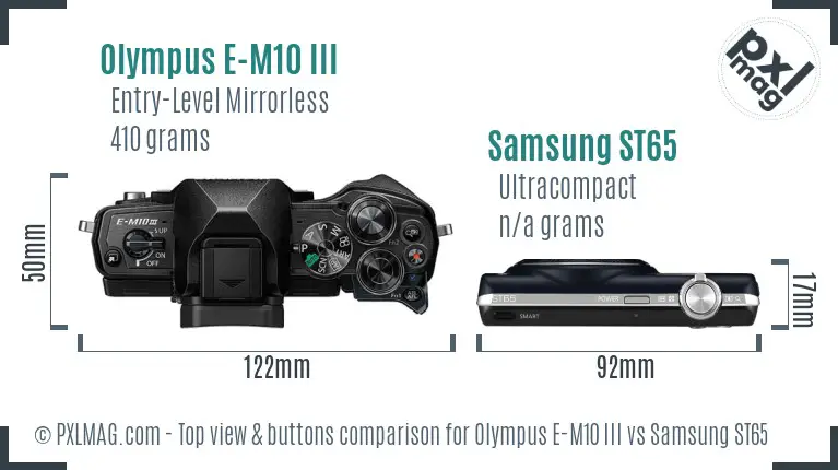 Olympus E-M10 III vs Samsung ST65 top view buttons comparison