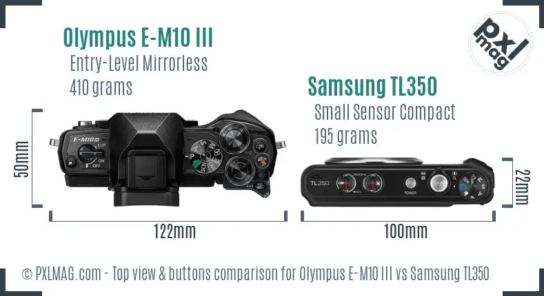 Olympus E-M10 III vs Samsung TL350 top view buttons comparison
