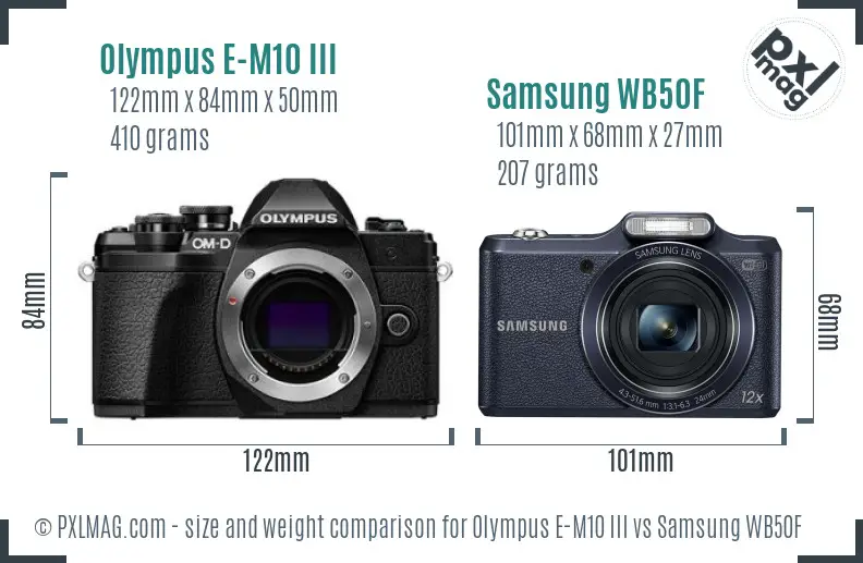 Olympus E-M10 III vs Samsung WB50F size comparison