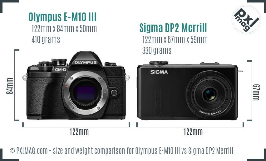Olympus E-M10 III vs Sigma DP2 Merrill size comparison