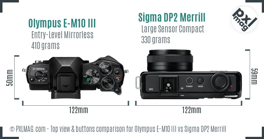 Olympus E-M10 III vs Sigma DP2 Merrill top view buttons comparison