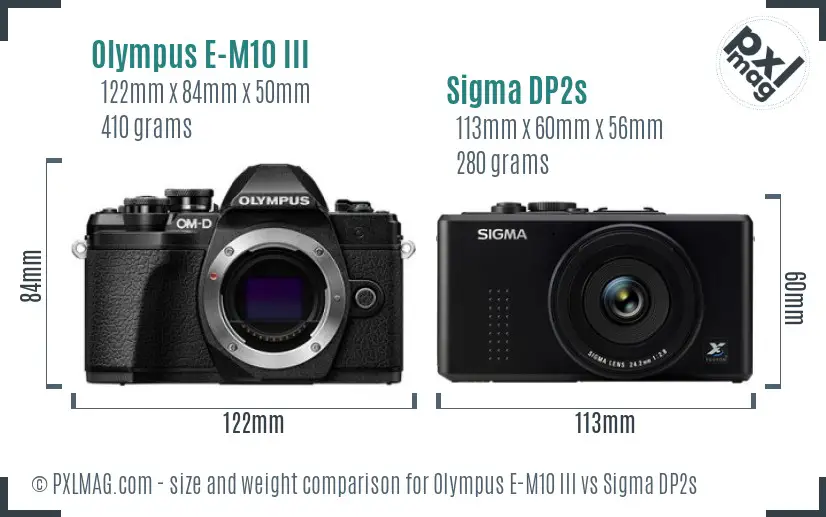 Olympus E-M10 III vs Sigma DP2s size comparison Olympus E-M10 III vs Sigma DP2s size comparison