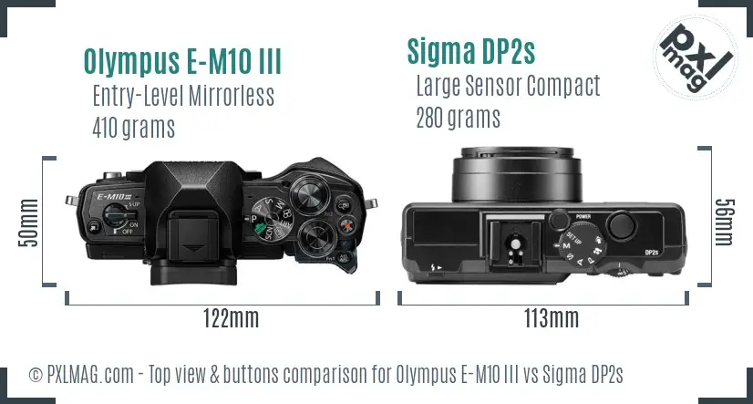 Olympus E-M10 III vs Sigma DP2s top view buttons comparison