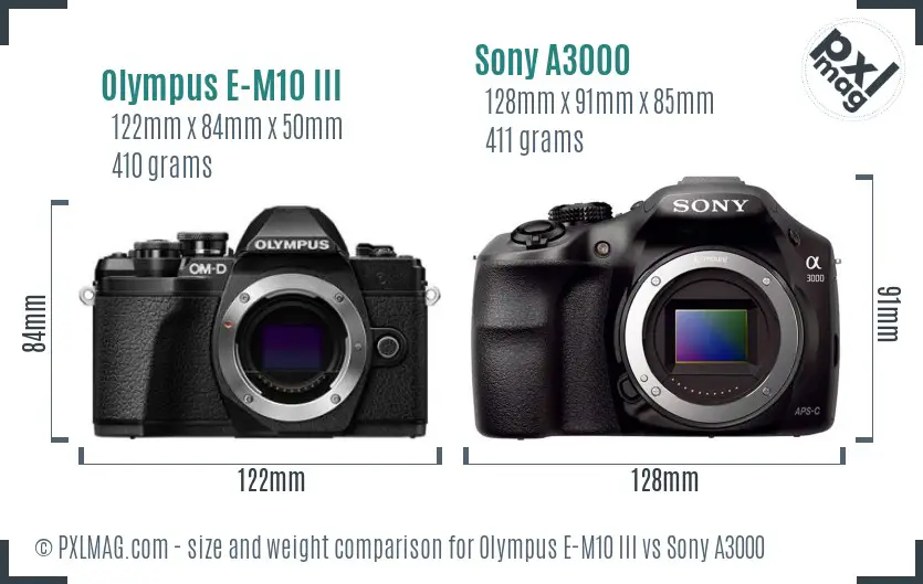 Olympus E-M10 III vs Sony A3000 size comparison