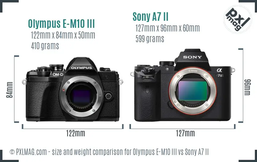 Olympus E-M10 III vs Sony A7 II size comparison
