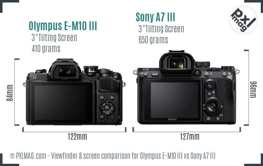 Olympus E-M10 III vs Sony A7 III Screen and Viewfinder comparison