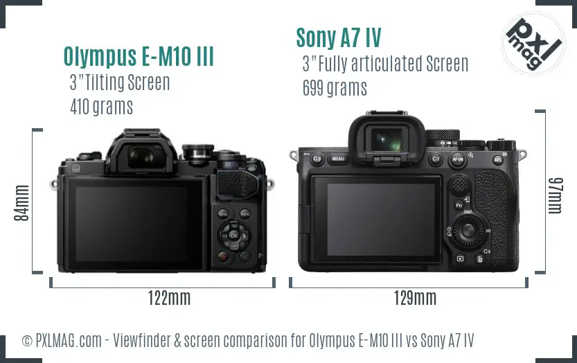 Olympus E-M10 III vs Sony A7 IV Screen and Viewfinder comparison