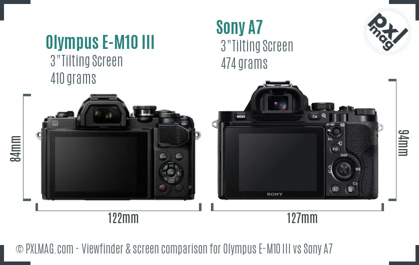 Olympus E-M10 III vs Sony A7 Screen and Viewfinder comparison