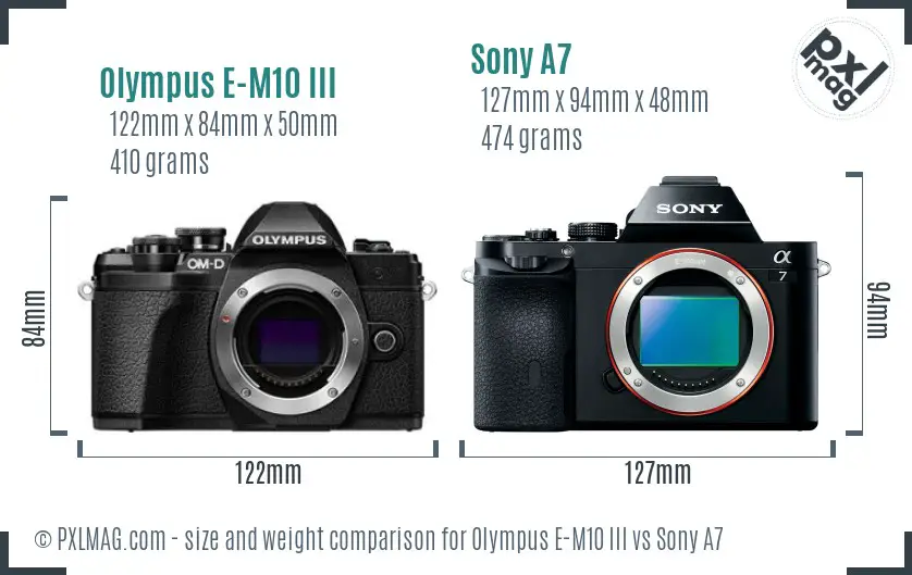 Olympus E-M10 III vs Sony A7 size comparison