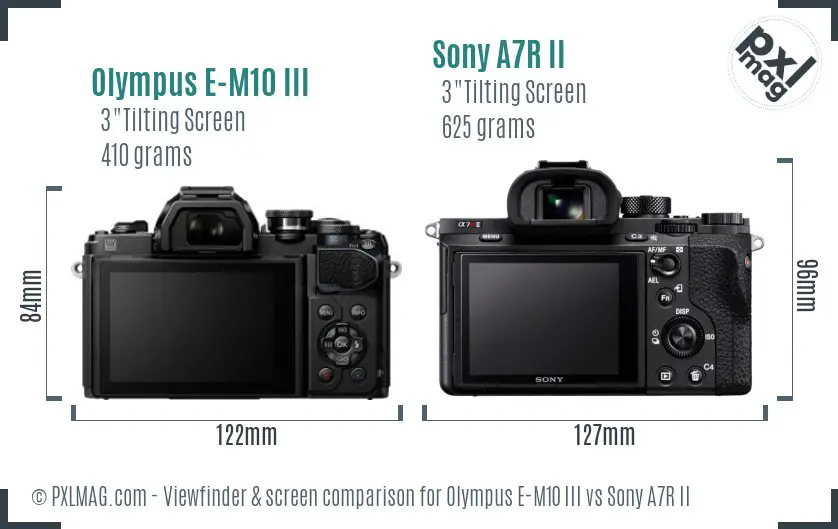 Olympus E-M10 III vs Sony A7R II Screen and Viewfinder comparison