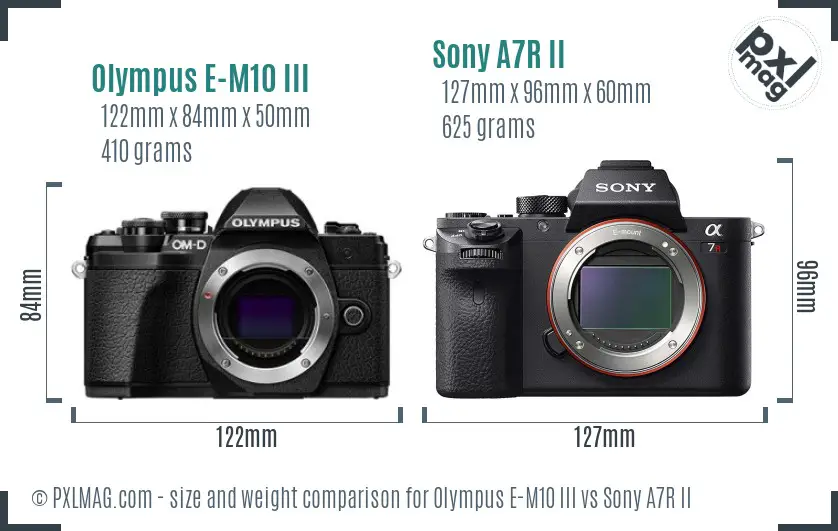 Olympus E-M10 III vs Sony A7R II size comparison