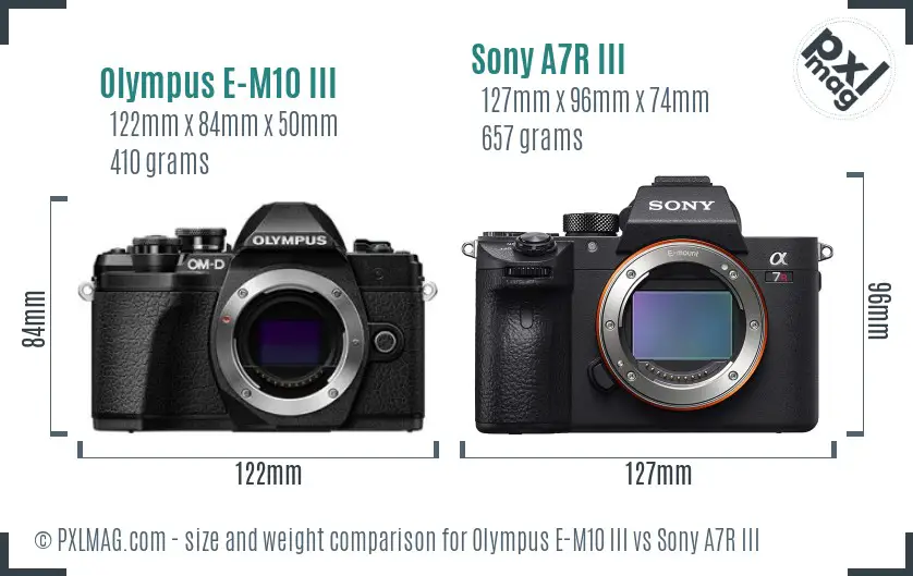 Olympus E-M10 III vs Sony A7R III size comparison