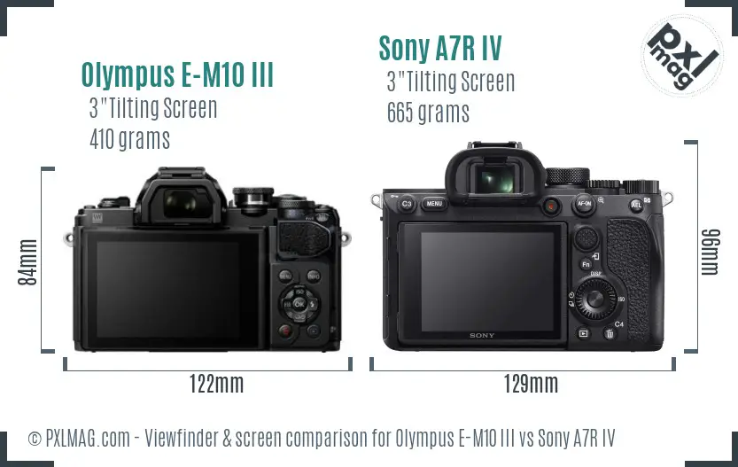 Olympus E-M10 III vs Sony A7R IV Screen and Viewfinder comparison