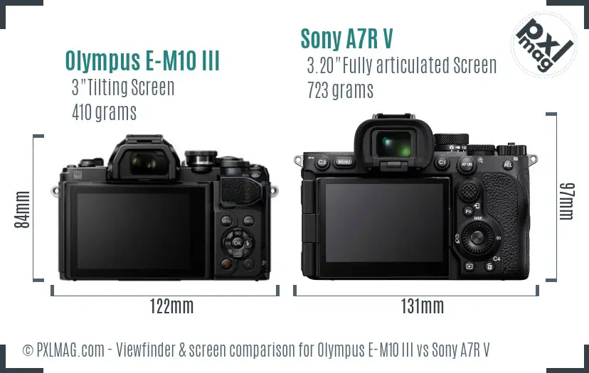 Olympus E-M10 III vs Sony A7R V Screen and Viewfinder comparison