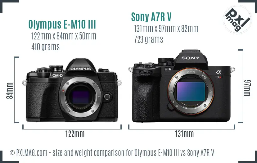 Olympus E-M10 III vs Sony A7R V size comparison