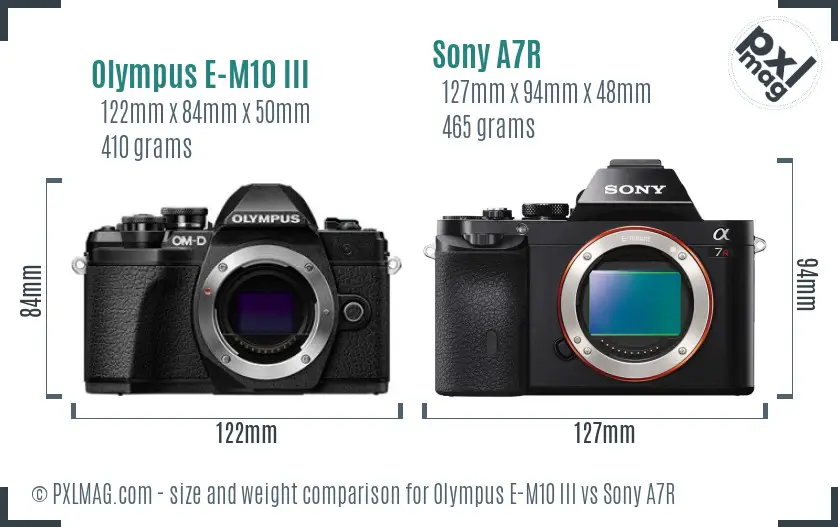 Olympus E-M10 III vs Sony A7R size comparison