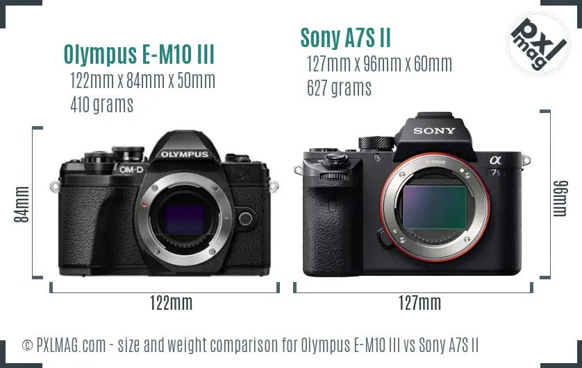 Olympus E-M10 III vs Sony A7S II size comparison Olympus E-M10 III vs Sony A7S II size comparison