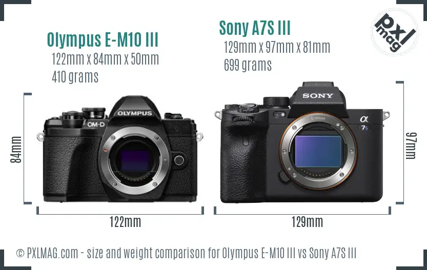 Olympus E-M10 III vs Sony A7S III size comparison Olympus E-M10 III vs Sony A7S III size comparison