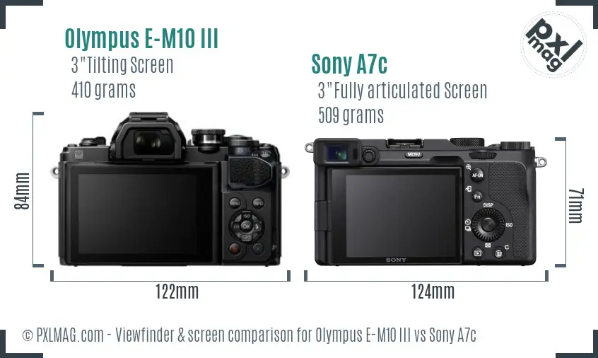 Olympus E-M10 III vs Sony A7c Screen and Viewfinder comparison