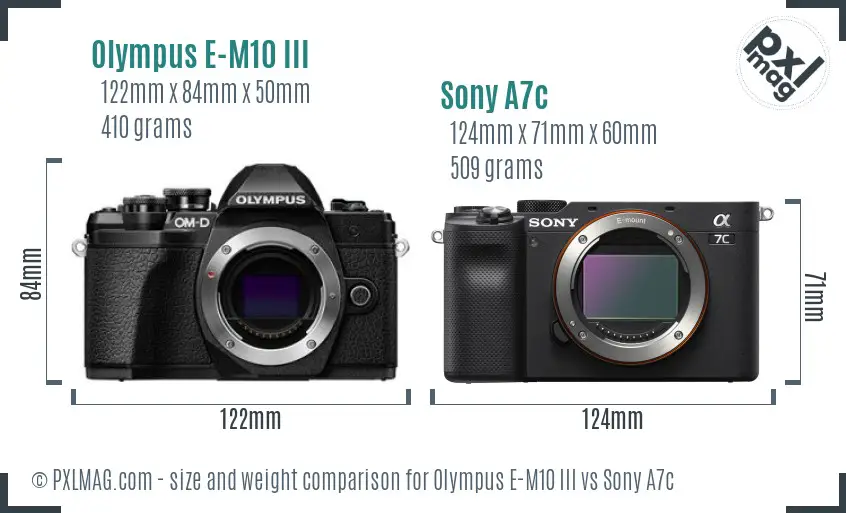 Olympus E-M10 III vs Sony A7c size comparison
