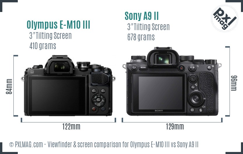 Olympus E-M10 III vs Sony A9 II Screen and Viewfinder comparison