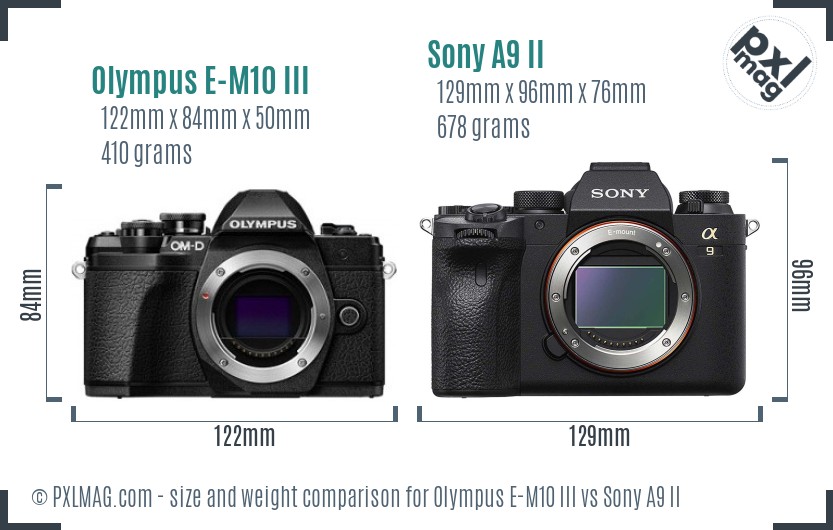 Olympus E-M10 III vs Sony A9 II size comparison